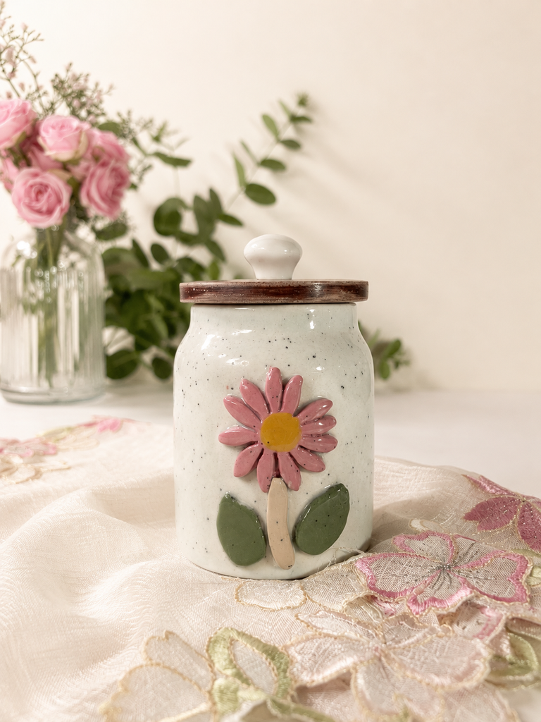 Floral Embossed Ceramic Container